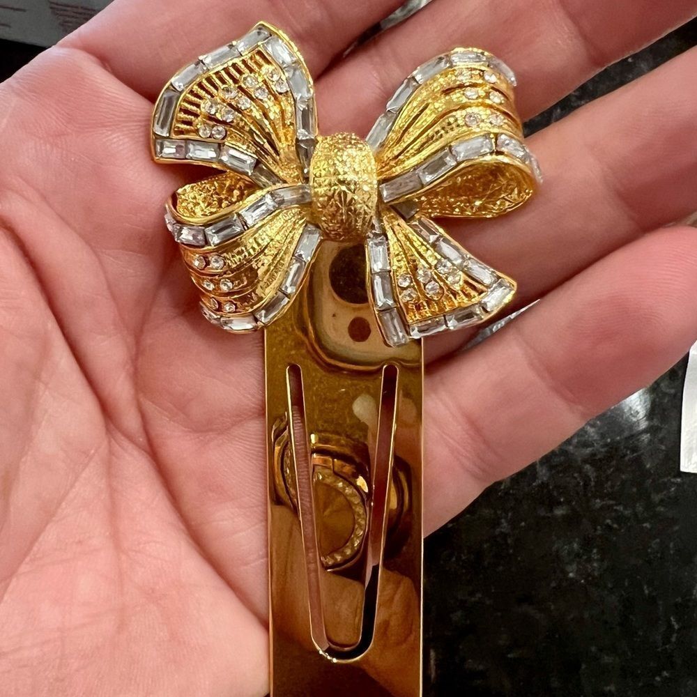 Large Vintage gold & Rhinestone baguette bow tie bookmark